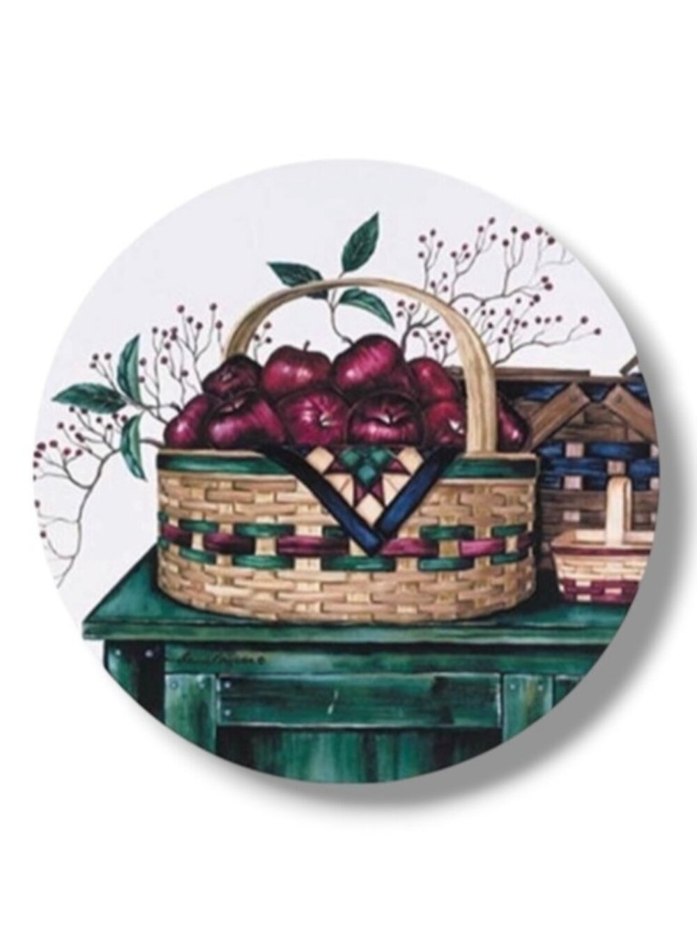 Stove Burner Covers Apple Basket Kitchen Decor Metal Round Set of 4 Pieces